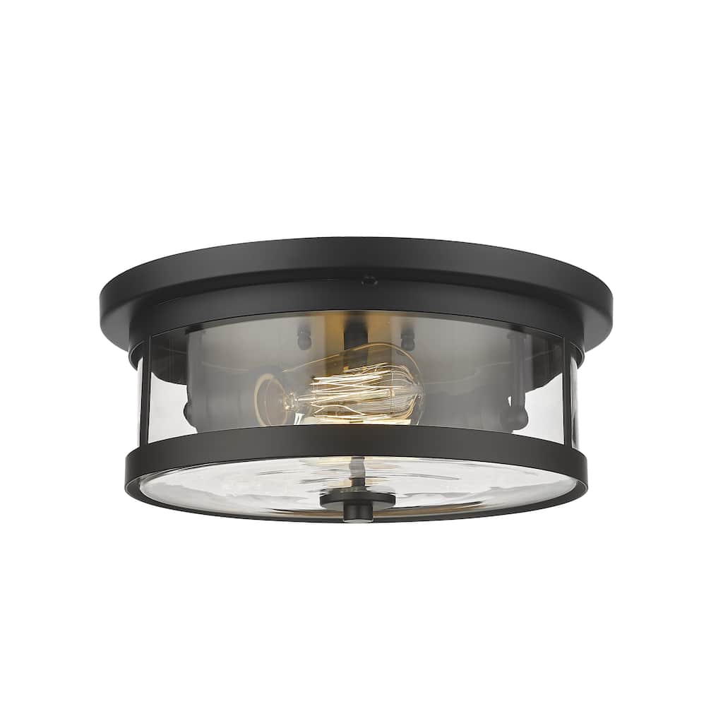 2-Light Black Flush Mount With A Clear Glass Shade