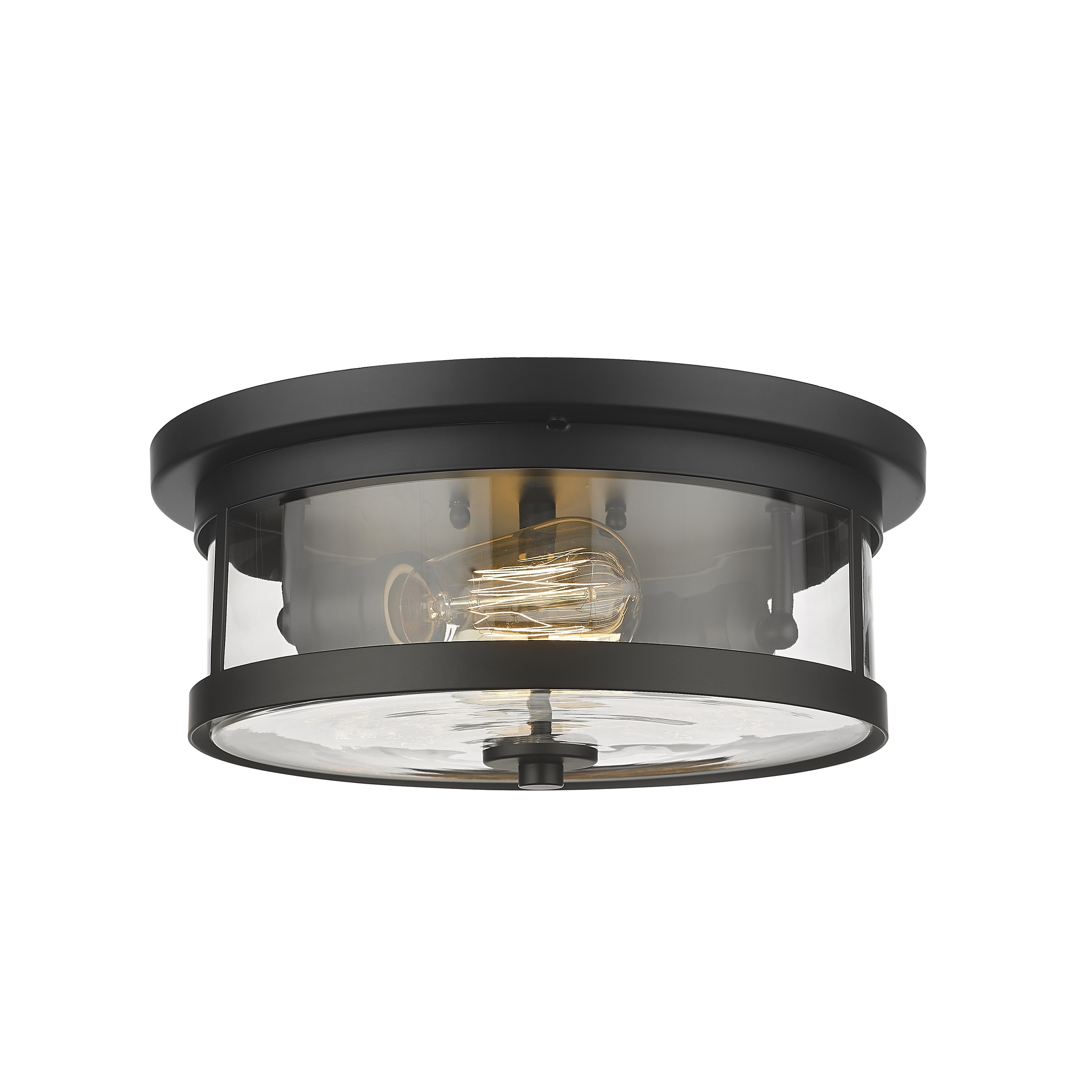 Transitional 2-Light Black Flush Mount With A Clear Glass Shade