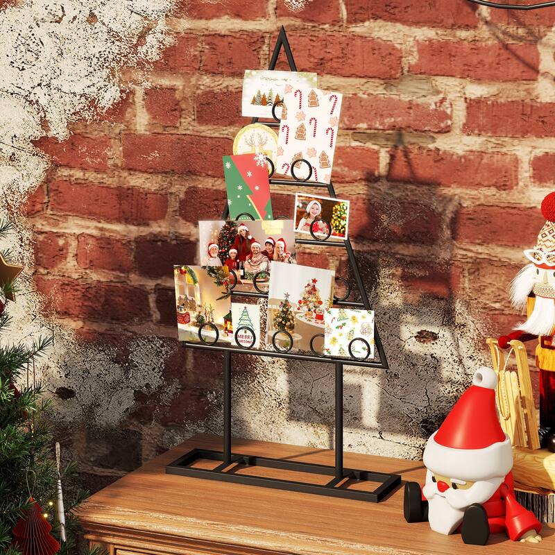 Costway 2 Pack Christmas Tree Card Holder with 36 Round Clips Metal - as pic shows - See Details