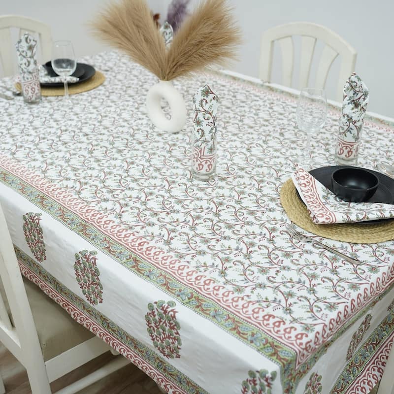 Fabdivine Floral Cotton Table Cover or Cloth Handmade Block Print for Dining & Home Décor Accent