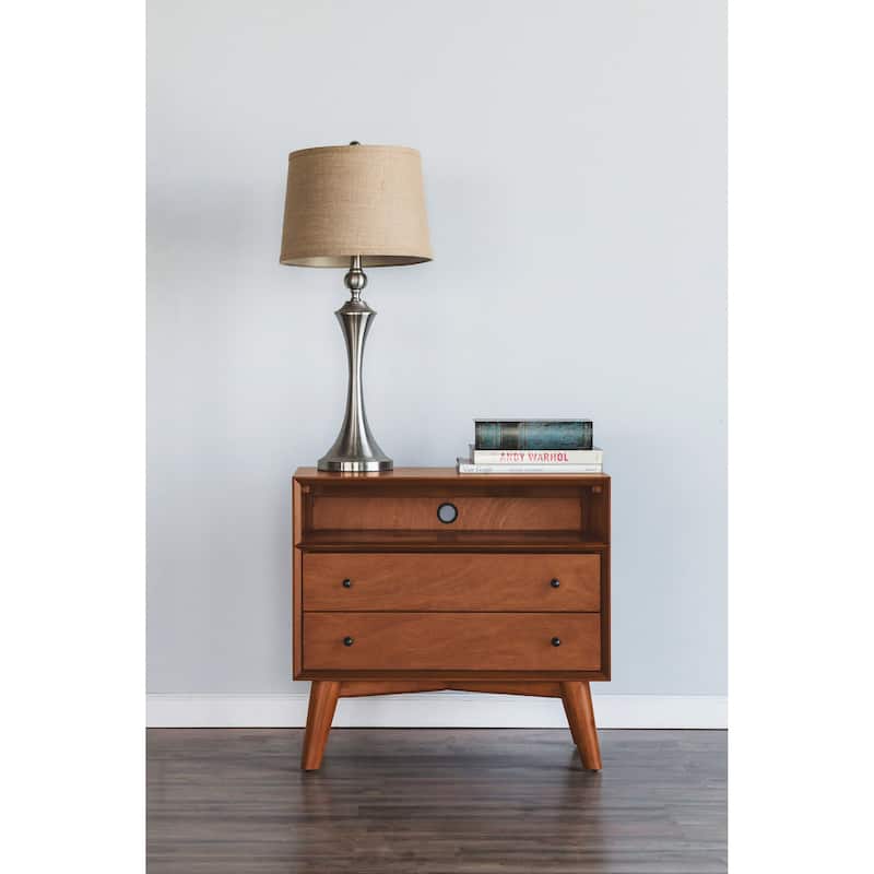 Alpine Furniture Flynn Mid Century Modern Large 2 Drawer Nightstand