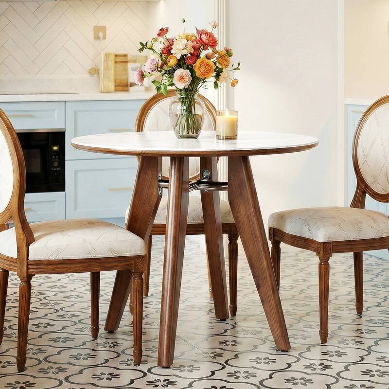 31.5" Round Dining Table, Modern Kitchen Table with Solid Wood Legs for Dining Room, Living Room