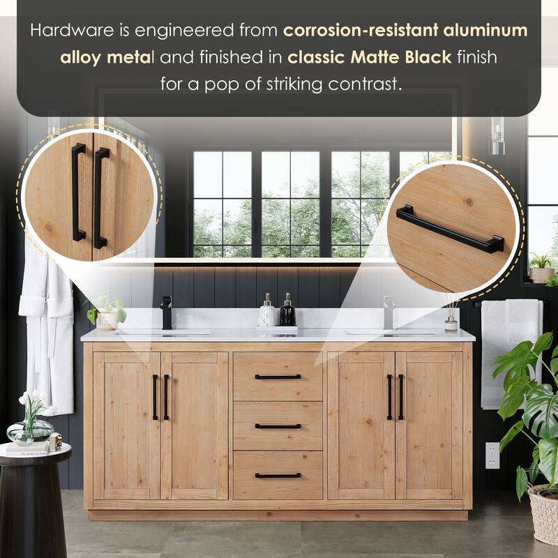 Cicero Single Bathroom Vanity in Light Brown with Grain White Engineered Stone Countertop without Mirror