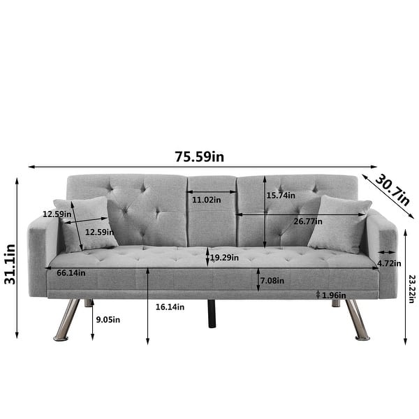 76 Inch Futon Sofa Bed with Cup Holders, Linen Convertible Folding