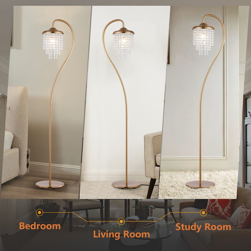58-inch Modern Crystal Gold Arched Floor Lamp for Living Rooms
