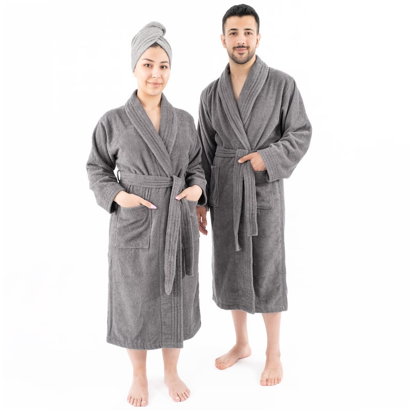 100% Cotton Robes for Women and Men, Soft Lightweight Unisex Couple Turkish Bathrobes - Small - Grey
