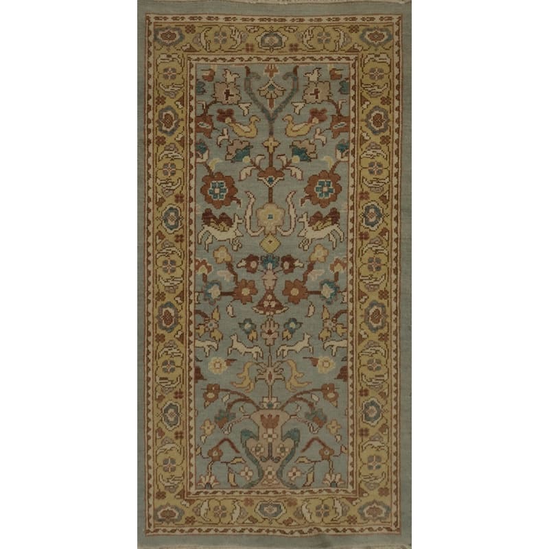 Hand Knotted Oriental 100% Wool Carpet Traditional Floral Navy Blue & Blues Ziegler Area Rug - 4' 0'' X 1' 11''