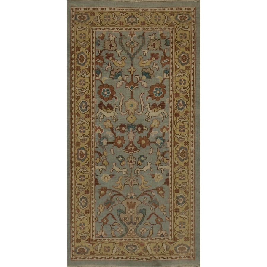 Hand Knotted Oriental 100% Wool Carpet Traditional Floral Navy Blue & Blues Ziegler Area Rug - 4' 0'' X 1' 11''