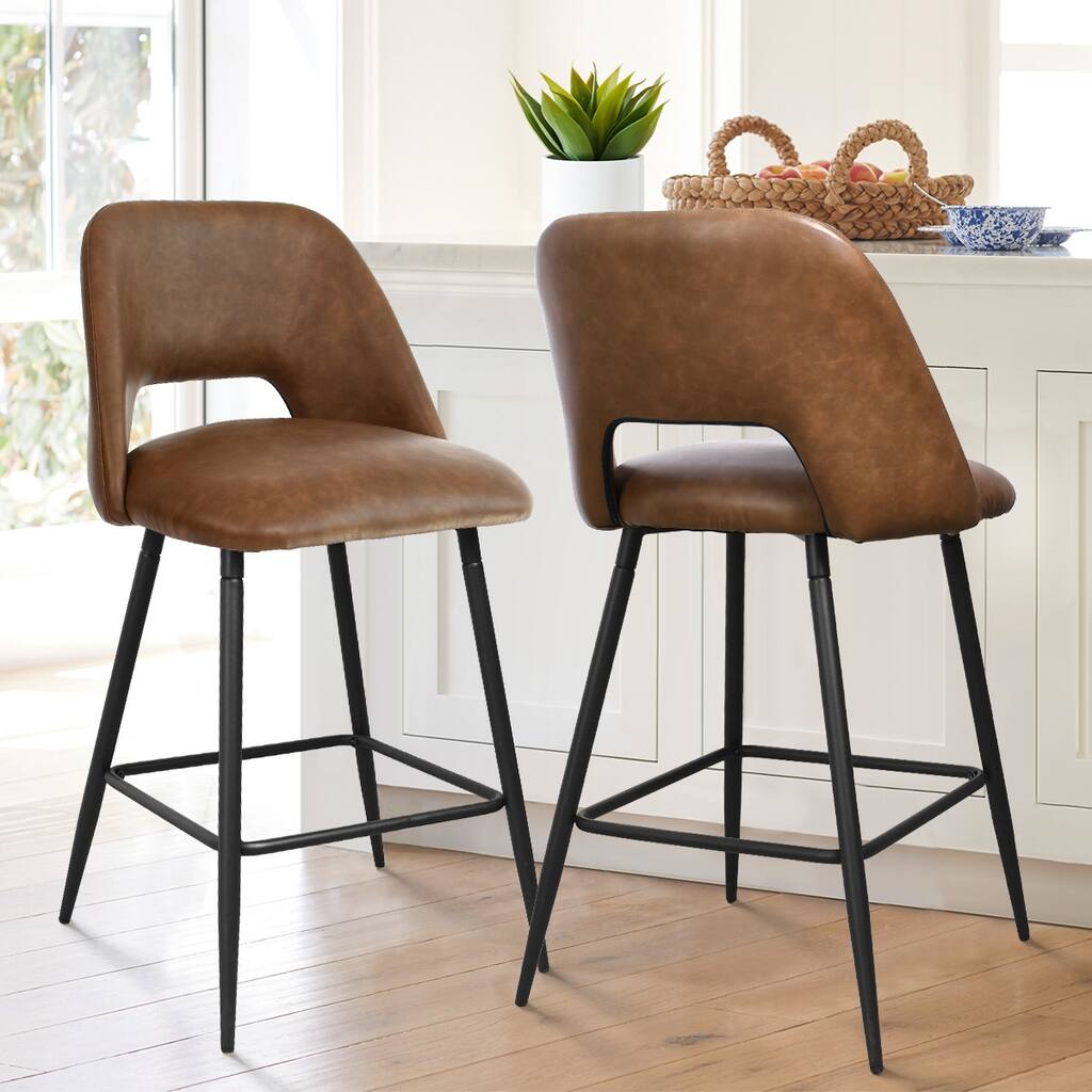 Faux Leather High Back Metal Frame 26" Counter Stool ( Set of 2 ) - 36"x19"x20"