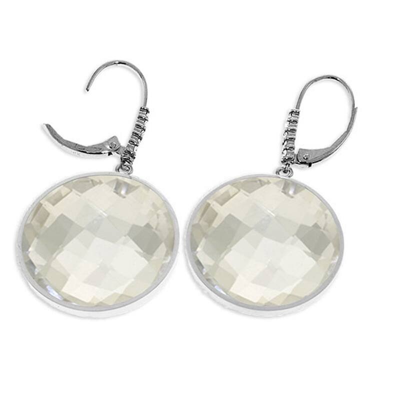 14K Solid Gold Diamonds Earrings w/ Checkerboard Cut Round White Topaz