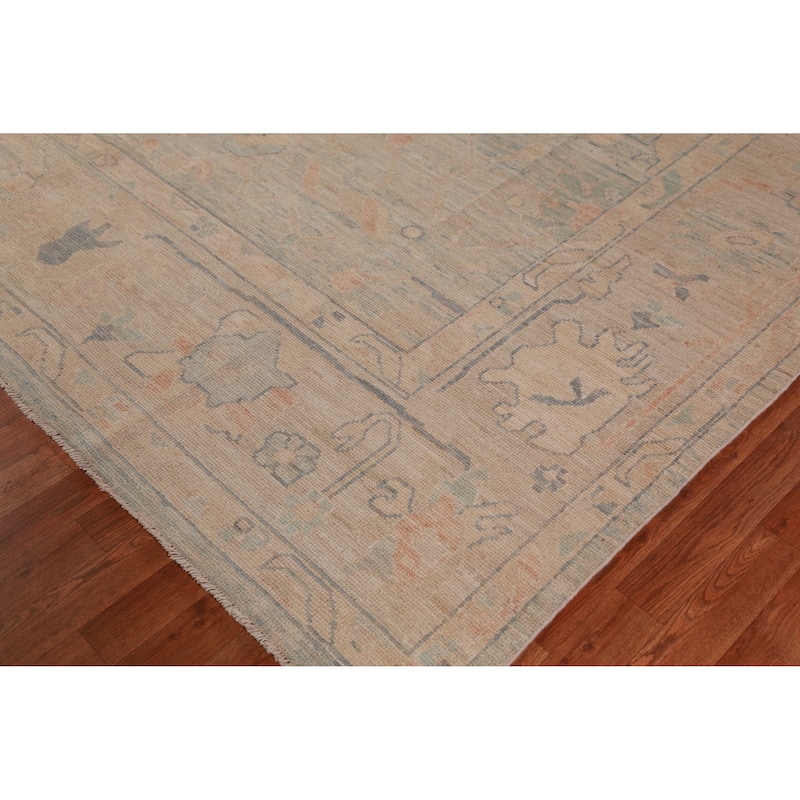 Blue Floral Oushak Oriental Area Rug Handmade Wool Carpet - 9'6" x 12'2"