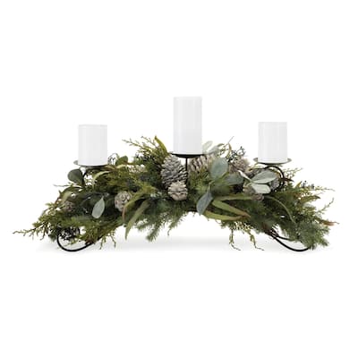 Mixed Pine Candle Holder Centerpiece 32"L