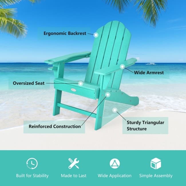 Outdoor Adirondack Chair with Built-in Cup Holder for Backyard Porch - 34" x 31" x 37" (L x W x H)