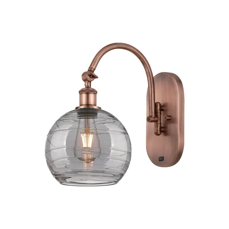 Innovations Lighting 518-1W 13 8 Athens Deco Swirl Sconce Athens Deco - Antique Copper / Light Smoke Deco Swirl