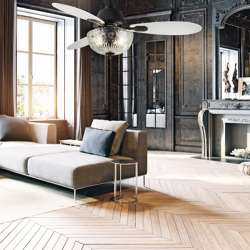 Maisie River of Goods 3-blade 42-inch Modern Indoor Ceiling Fan with Clear Hand-Cut Glass Globe Shade and Remote Control