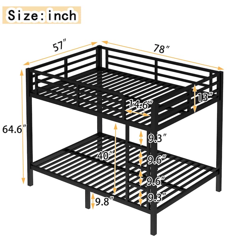 Full over Full/Twin XL over Twin XL Metal Bunk Bed for Teens and Adults, Space-Saving, Noise-Free, No Box Spring Needed