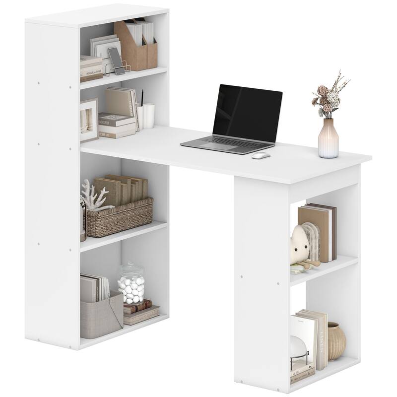 Computer Desk with Storage Shelves, Writing Desk Workstation