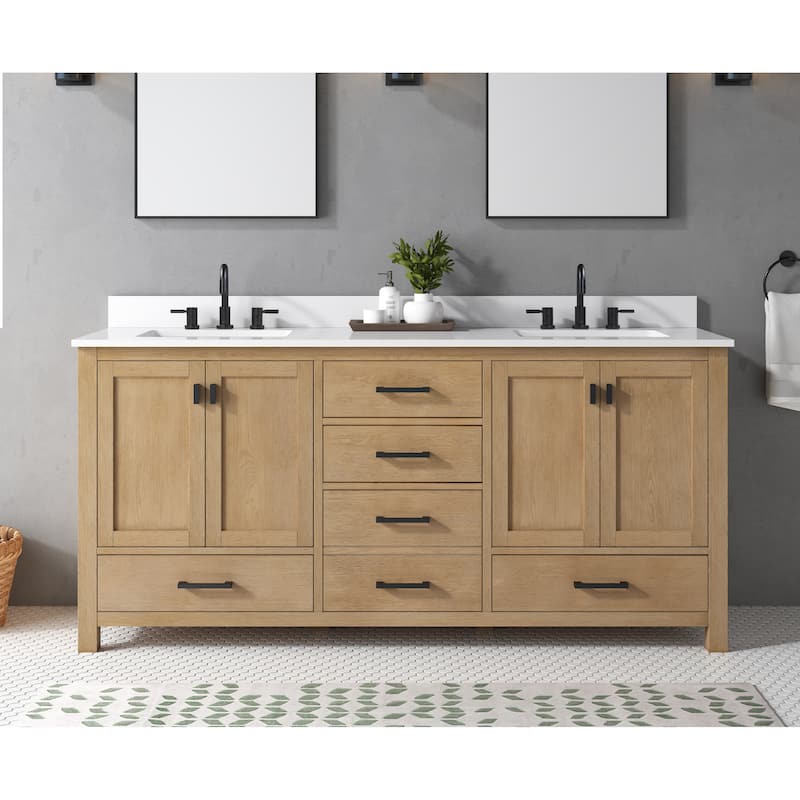 Avanity Modero 73 in. Double Vanity Combo in Matte Black finish and Cala White Engineered Stone Top