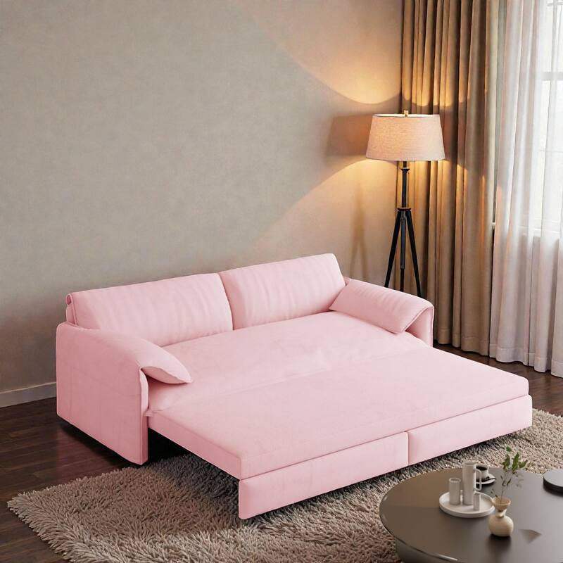 66" Pull Out Sofa Bed, 3-in-1 Convertible Queen Sleeper Sofa with Side Storage, Velvet Loveseat for Living Room Apartment