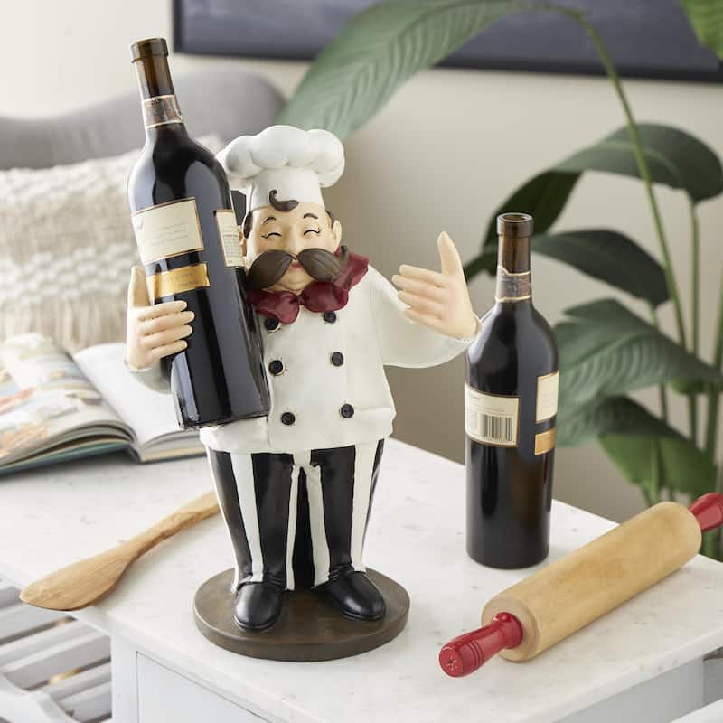 Polystone Chef Decorative Sculpture with 2 Wine Holder Slots - White - Roche River Decor