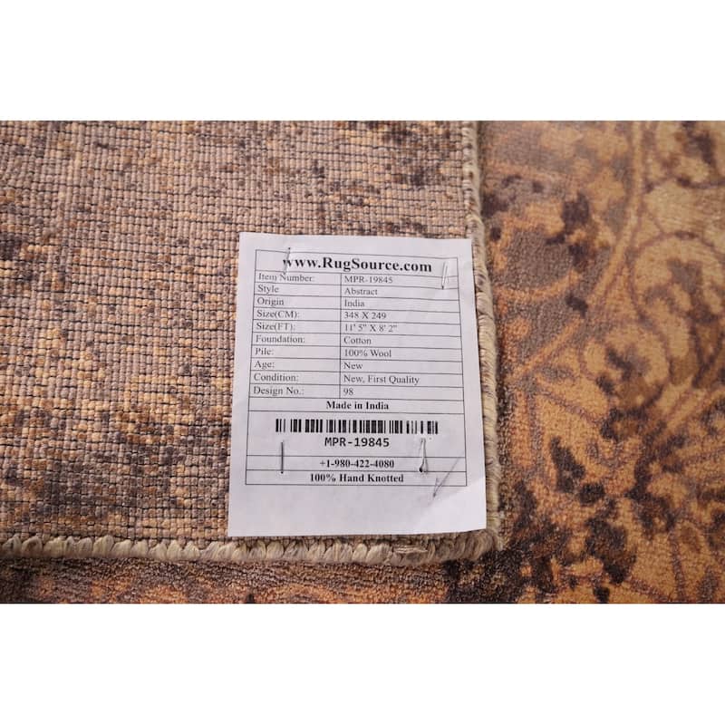 Abstract Indian Area Rug Hand-Knotted Wool Carpet - 8'2"x 11'5"