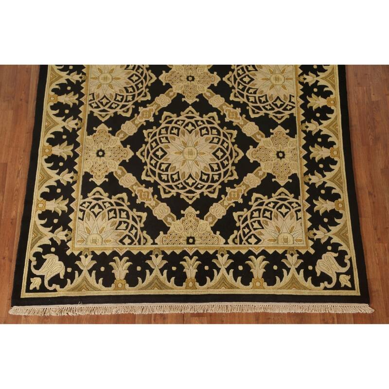 Black & Gold Agra Indian Area Rug Handmade Wool Carpet - 6'2"x 9'4"