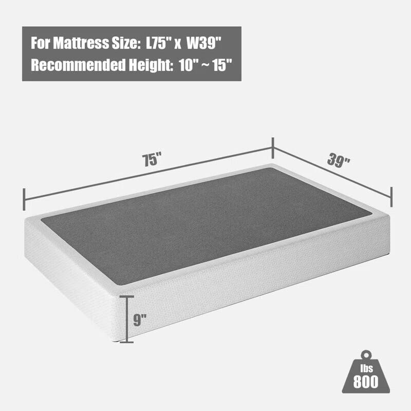 9 Inch High Profile Strong Metal Frame Mattress Foundation With Grey Cover
