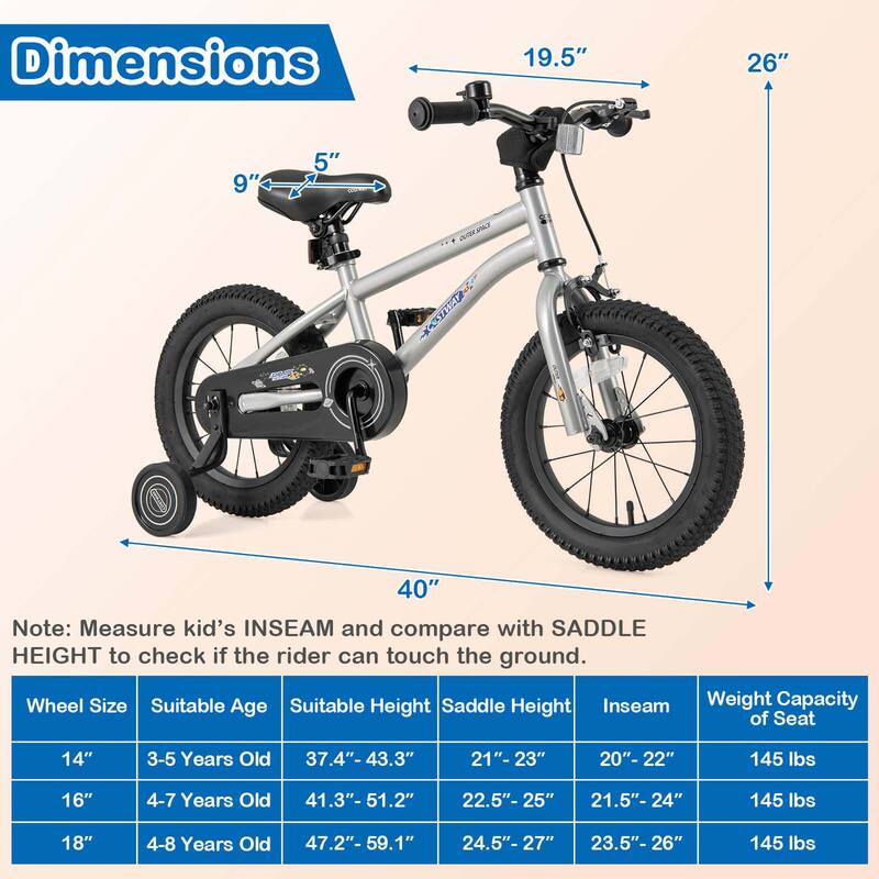 Costway 14/16/18-Inch Kid’s Bike for 4-7 Years Old with Adjustable - See Details
