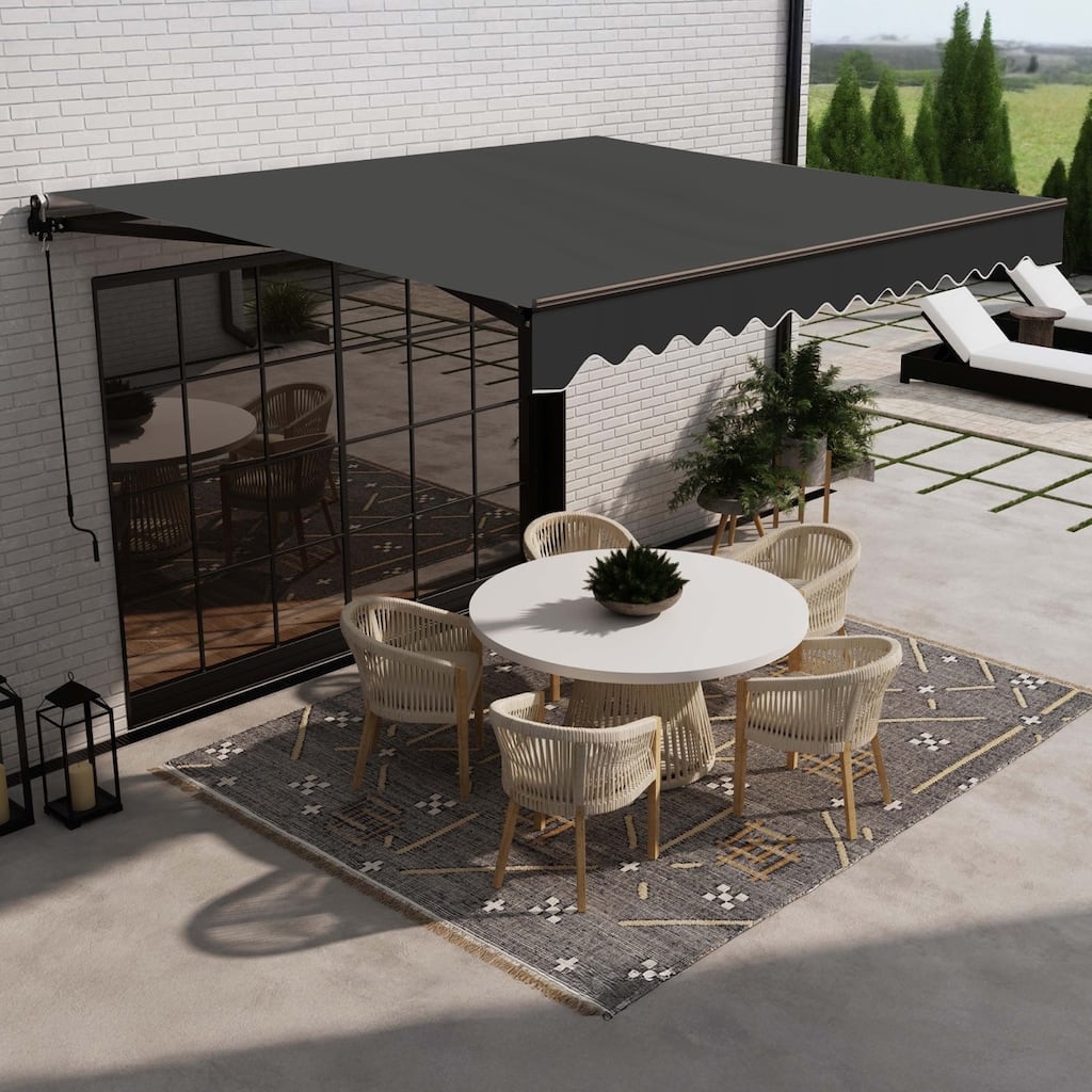 ALEKO Caribbean Motorized Retractable Patio Awning - Black Frame - Onyx Black - 16 x 10 Feet