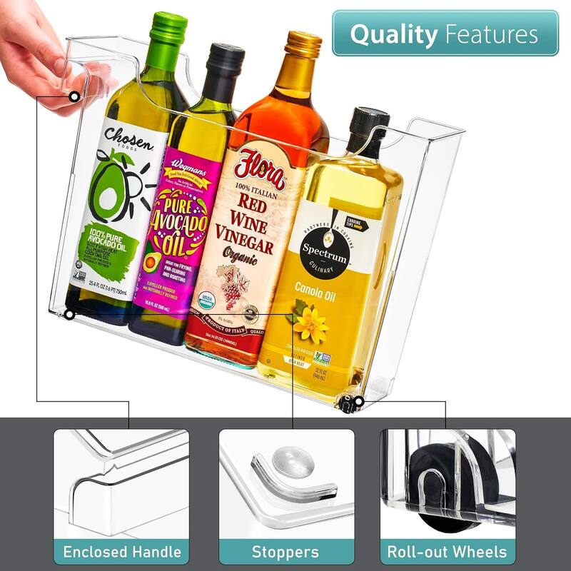 Sorbus Roll Out Bottle Organization Bins 2 Sizes Pantry Under Sink Wheels & Handles Clear Plastic Kitchen Laundry Storage