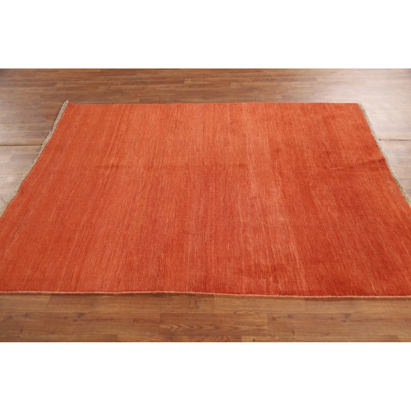 Orange Modern Gabbeh Oriental Area Rug Handmade Stripe Wool Carpet - 4'10" x 6'5"