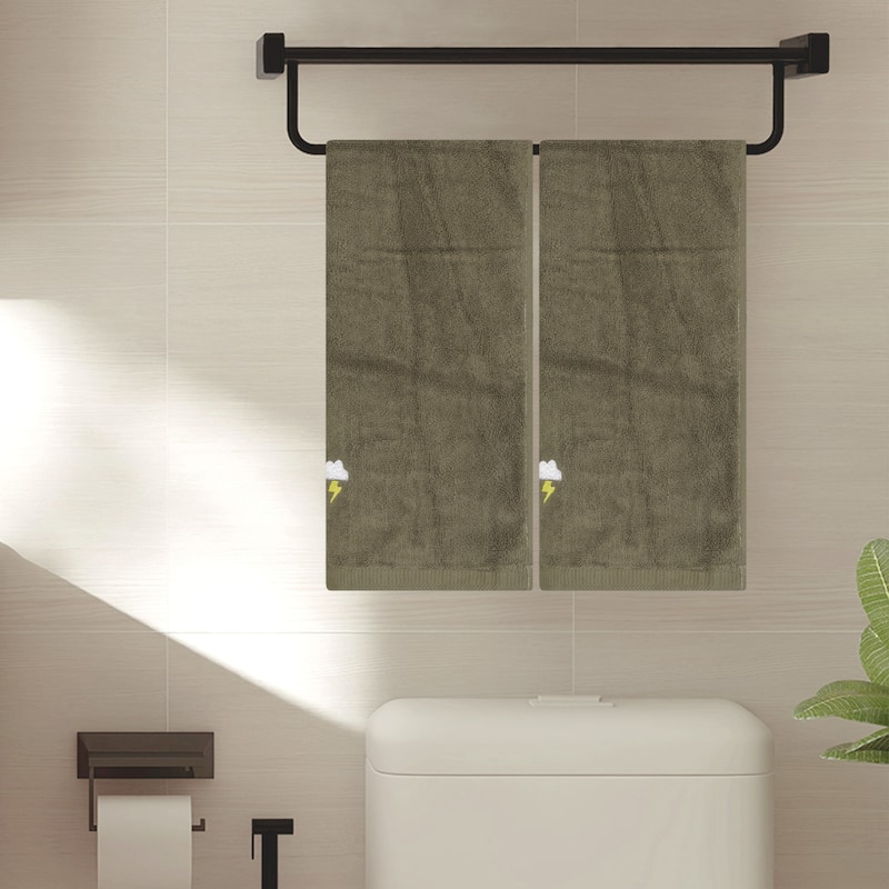 Cotton Cartoon Pattern Hand Towels, Absorbent and Comfort Decorative Towel for Bathroom Kitchen 14" x 30" Brown - Brown - 2 Pack