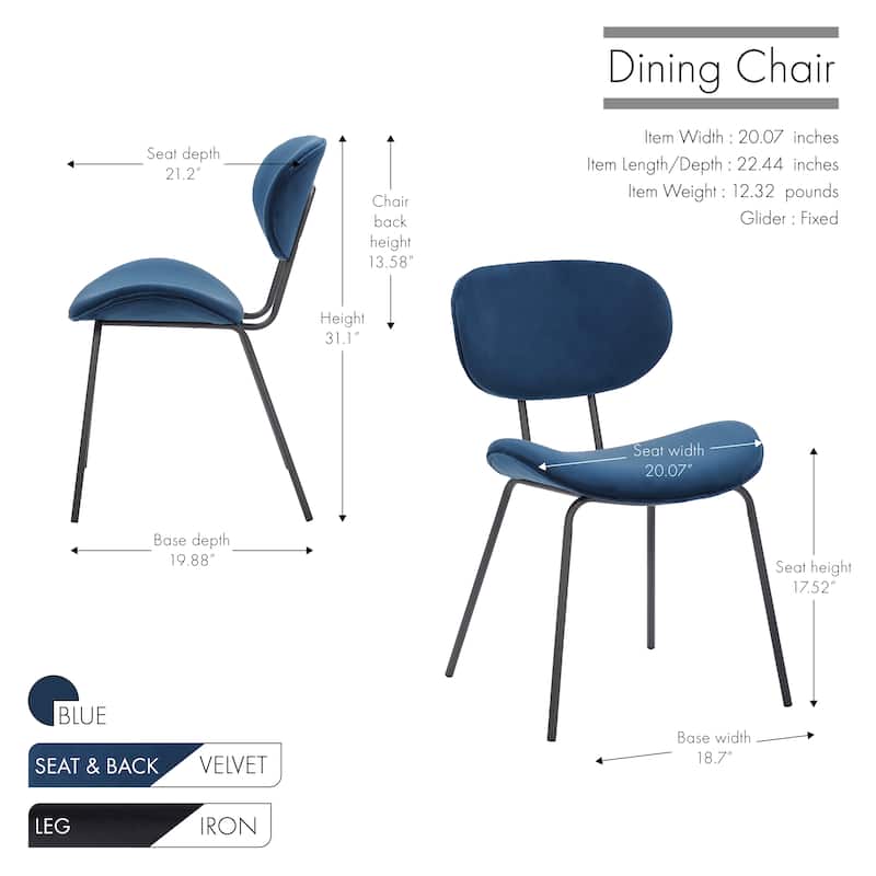 Porthos Home Brody Dining Chairs Set of 2, Velvet Upholstery, Iron legs
