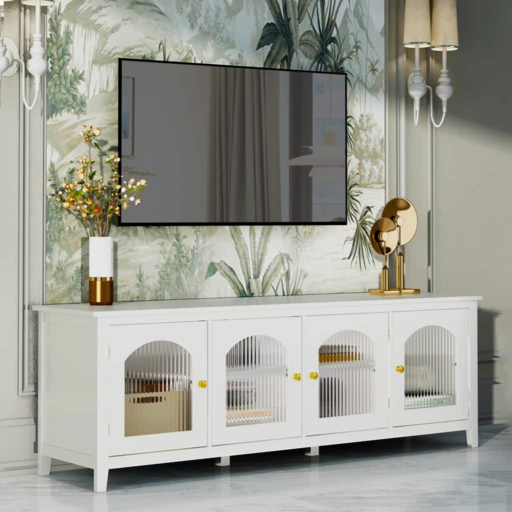 71-inchstylishTVcabinet Entertainment CenterTV stand,TVConsoleTable, Media Console,solidwood frame,Changhong glass door