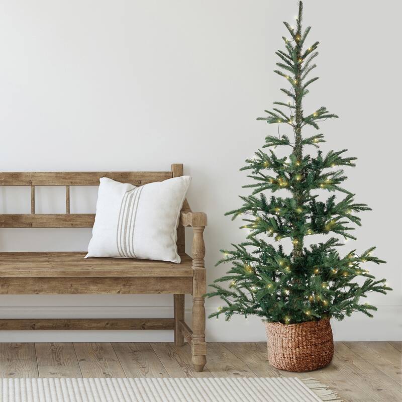 6.5' Nordmann Fir Artificial Christmas Tree, Warm Clear LED Lights - 6.5 Foot