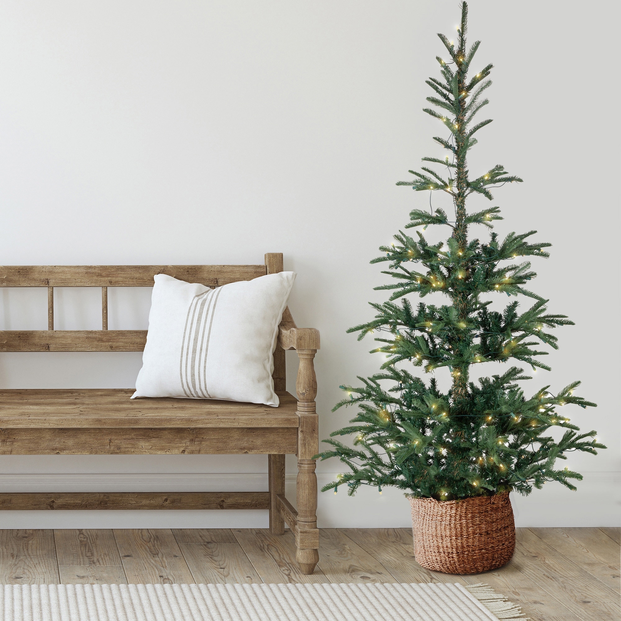 6.5' Nordmann Fir Artificial Christmas Tree, Warm Clear LED Lights - 6.5 Foot