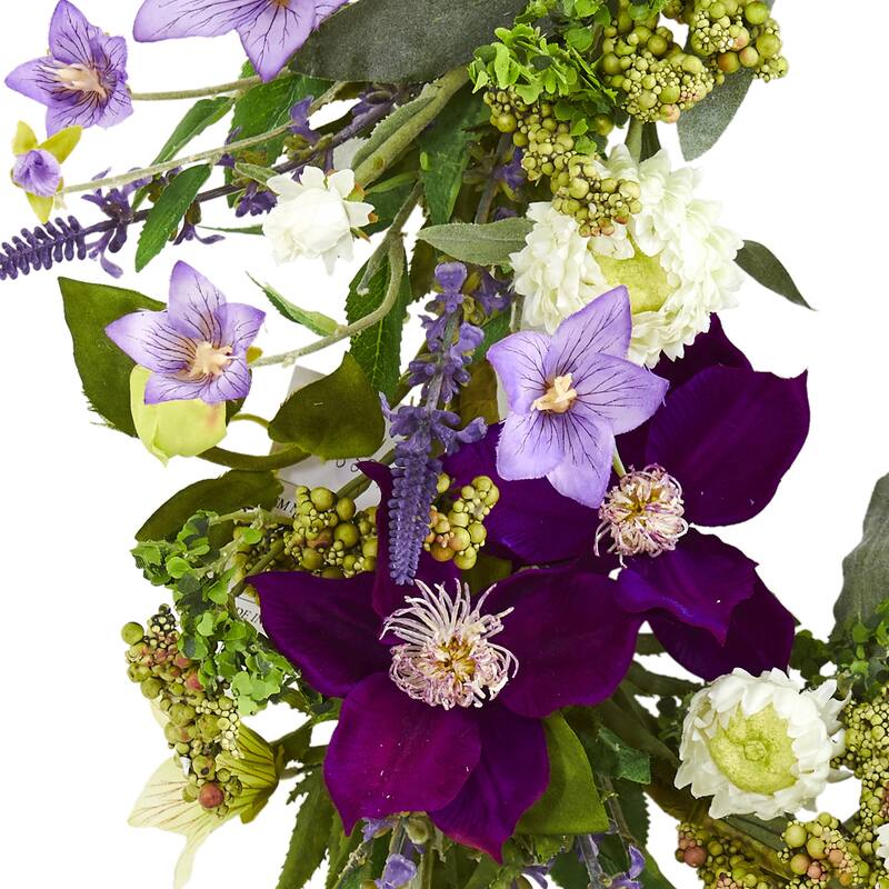 Mixed Flower Artificial Wreath, 22-Inch, Unlit - Purple