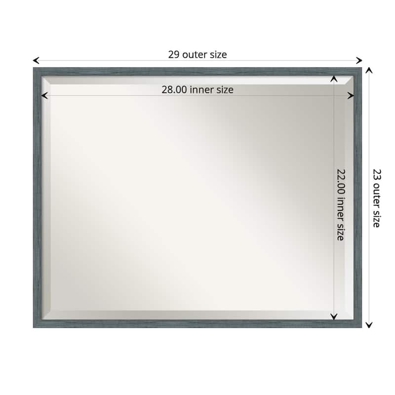 Beveled Wood Bathroom Wall Mirror - Dixie Blue Grey Rustic Narrow Frame - Outer Size: 29 x 23 in