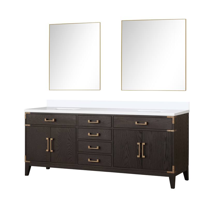 Laurel 60 in W x 22 in D Black Oak Double Bath Vanity, Cultured Marble Top, and 28 in Mirrors