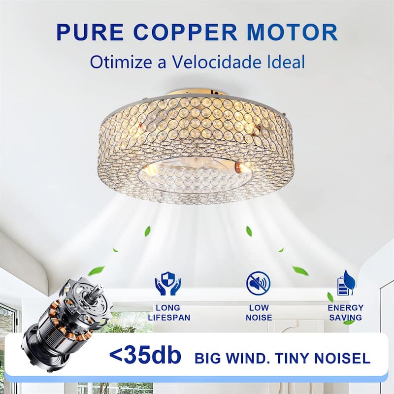 19.6" Crystal Ceiling Fans with Remote and 6 Speed DC Motor Reversible, NOT Included Bulbs