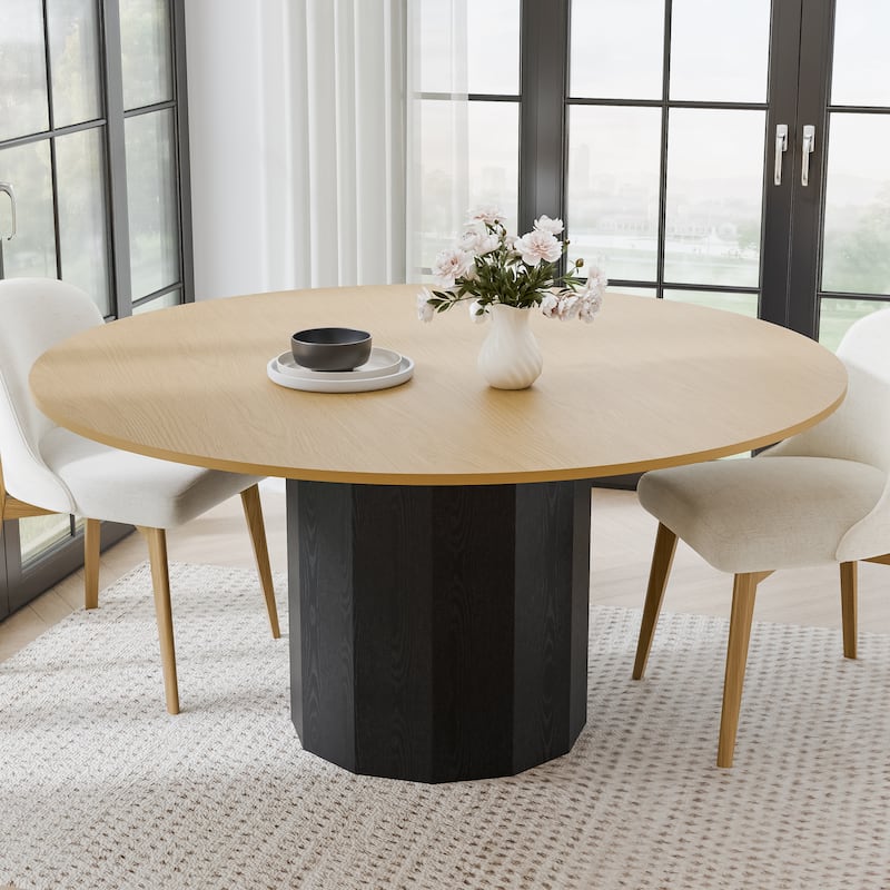 Solid Wood Round Dining Table Kitchen Table for 4-6 with Tabletop and Cylindrical Base for Living/Dining Room Coffee Office
