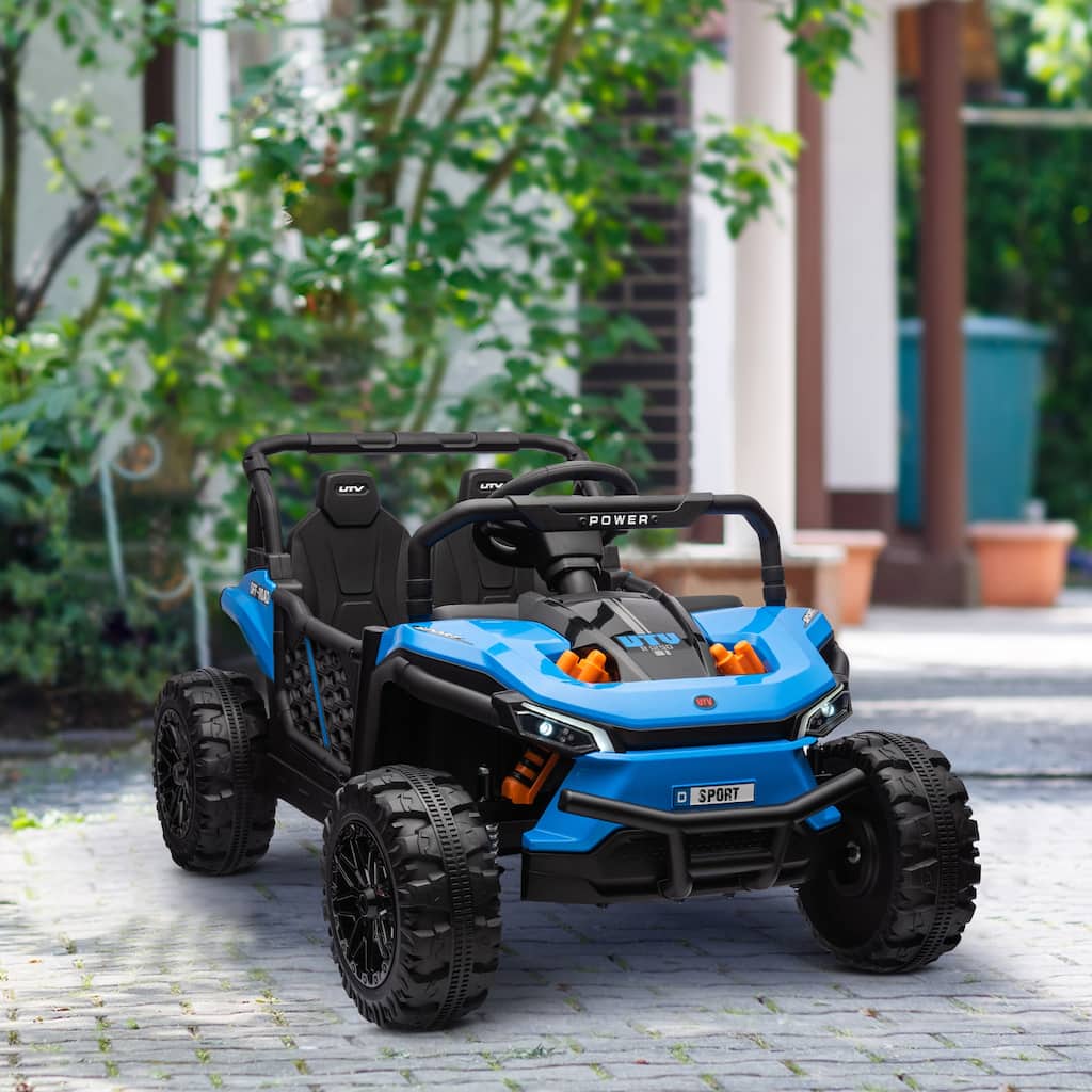 12V Kids Electric Car with Parent Remote, Blue Ride-On Car Off-Road Toy Car All-Terrain Car with LED Light