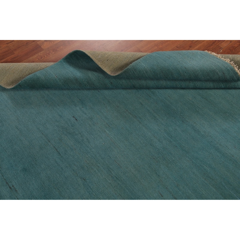 Teal Blue Gabbeh Modern Area Rug Handmade Wool Carpet - 5'0" x 6'8"