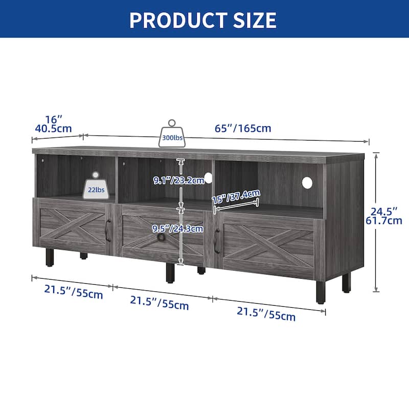 Moasis Farmhouse TV Stand for TVs up to 70" w/ Storage Shelves, Entertainment Center Media Console with Drawer