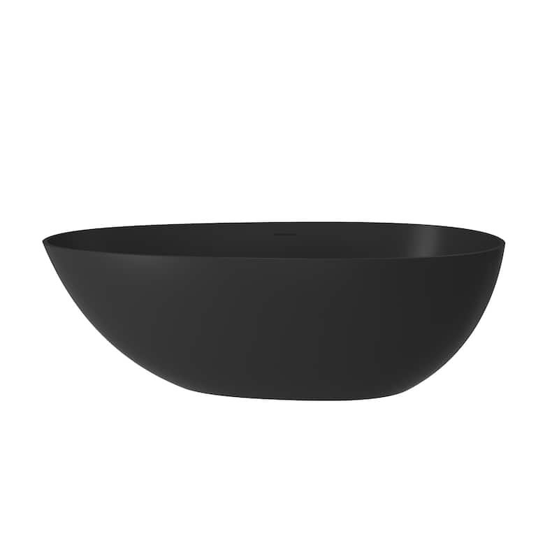 59" Solid Surface Freestanding Bathtub in Matte Black/Grey