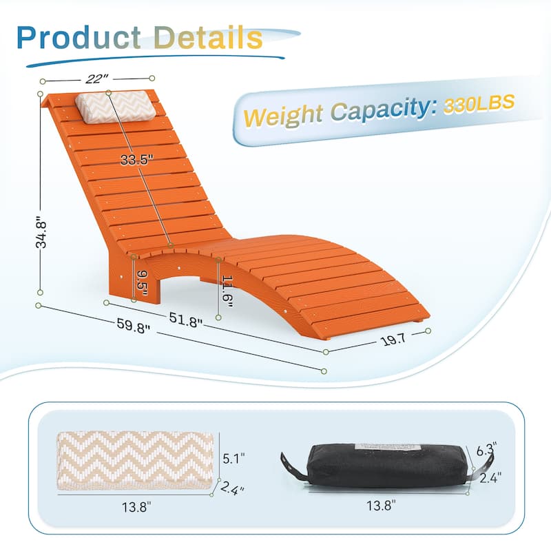 HDPS Pool Lounge Chairs, Single Waterproof Sun Lounge Chaise With Headrest For In Pool, White/Blue/Orange/Black