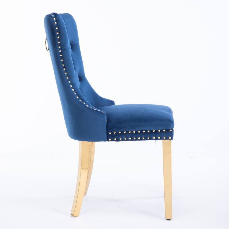 High-end Tufted Solid Wood Contemporary Velvet Upholstered Dining Chair with Golden Stainless Steel Plating Legs