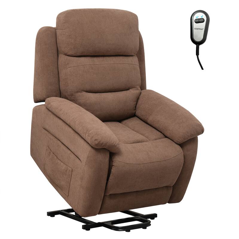 Costway Power Lift Recliner Chair Sofa for Elderly w/ Side Pocket & - Brown