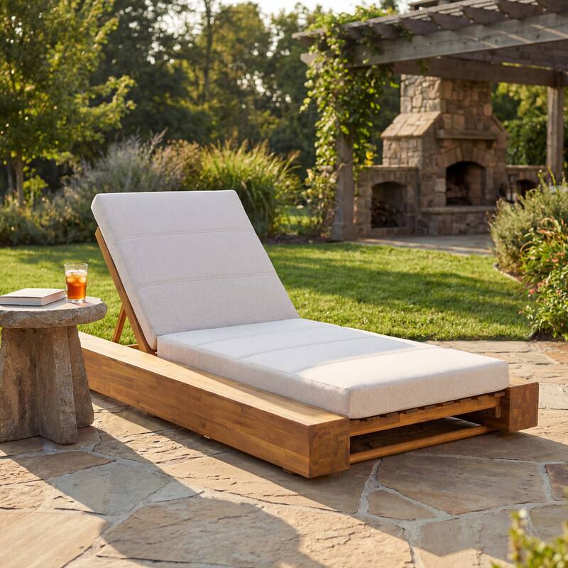 Christopher Knight Home - Amedea Outdoor Acacia Wood Chaise Lounge with Adjustable Backrest & Water-Resistant Cushion