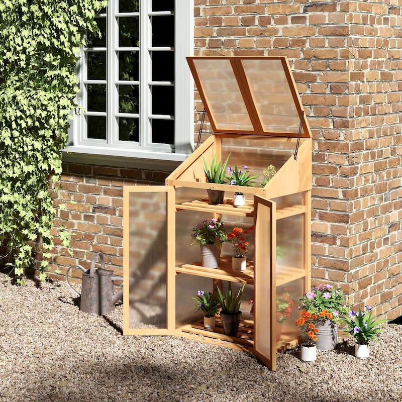 Lean To Green House, Brown - Wood/Plastic - Portable